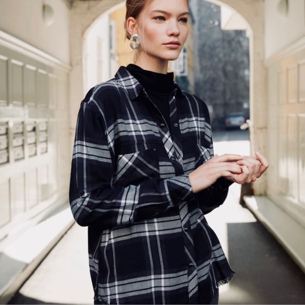 Rails Leo Button Down Top In Black Ash White Xs - image 3